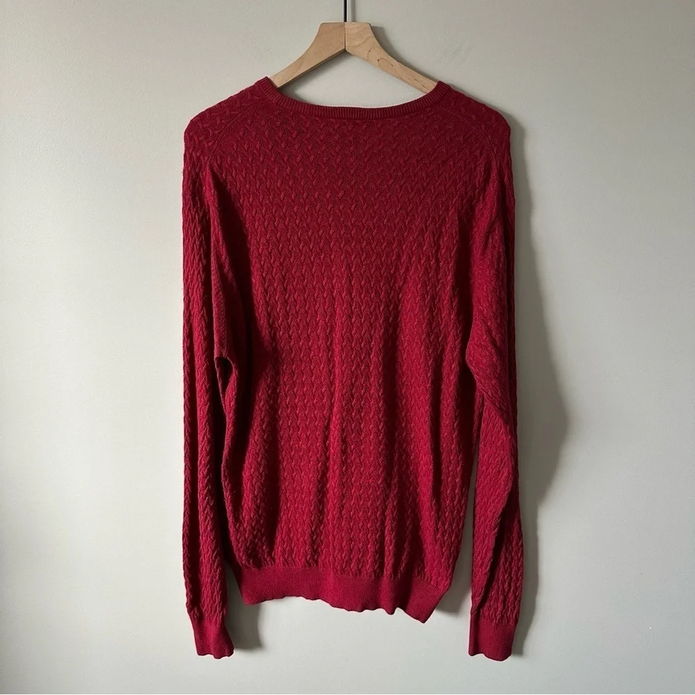 Jos A Bank Signature Gold Cashmere Silk Sweater Mens M Red Maroon Cable Knit